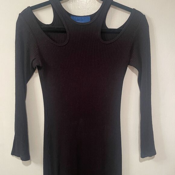 Simon Miller Ribbed Cut Out Round Neck Long Sleeve Midi Dress Black Small - Picture 5 of 9